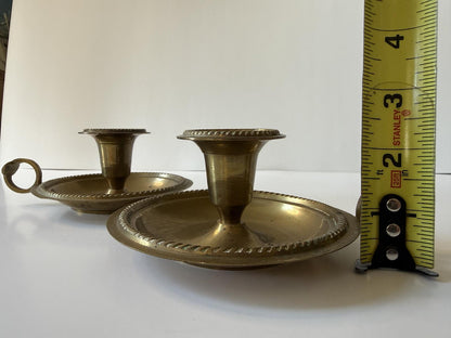 Vintage Brass Chamberstick Candle Holders Set of 2 Made in India Finger Loop