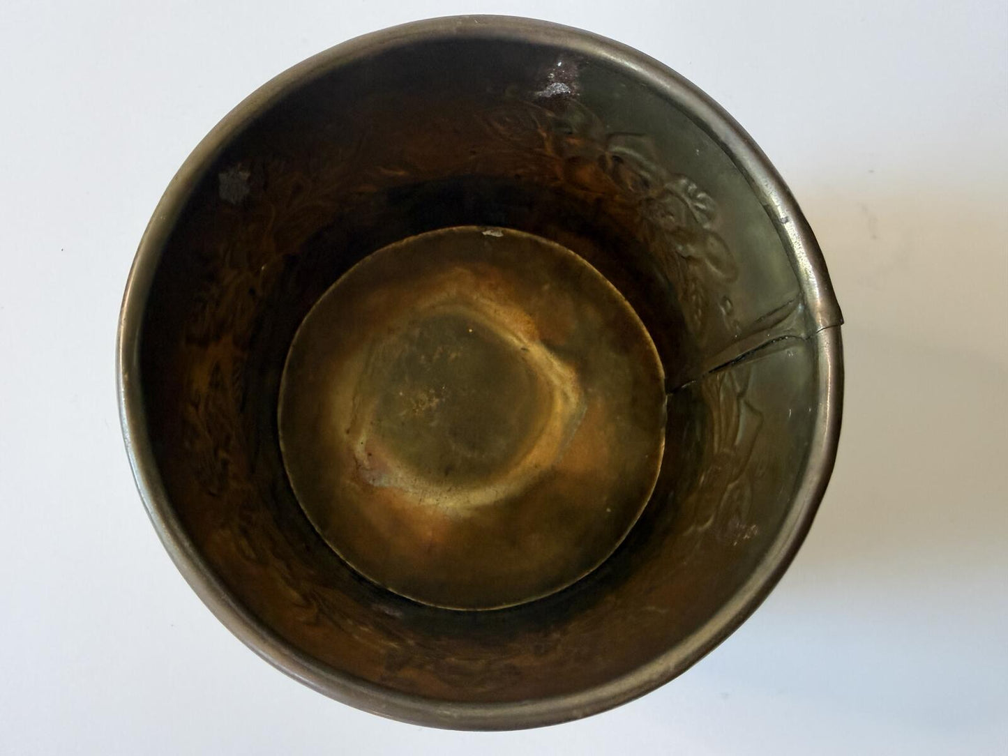Vintage Embossed Brass Cachepot Planter Made in India Floral Repousse Vase Pot