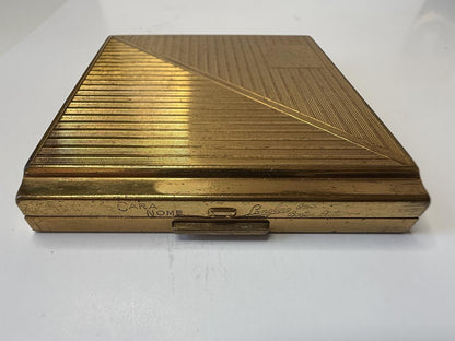 Vintage Langlois Boston Dist Cara Nome Compact Powder Makeup Case Gold Tone