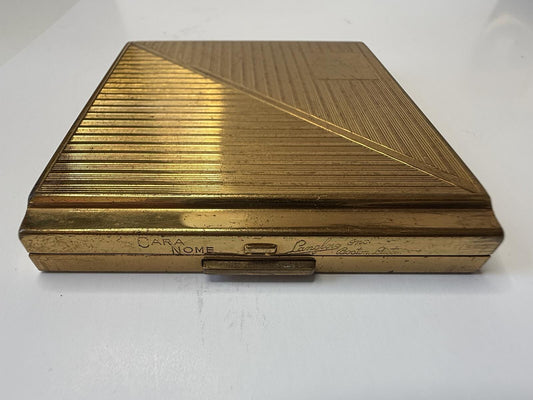 Vintage Langlois Boston Dist Cara Nome Compact Powder Makeup Case Gold Tone