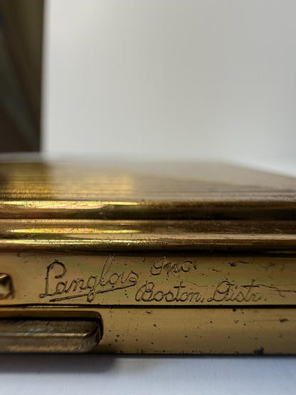 Vintage Langlois Boston Dist Cara Nome Compact Powder Makeup Case Gold Tone