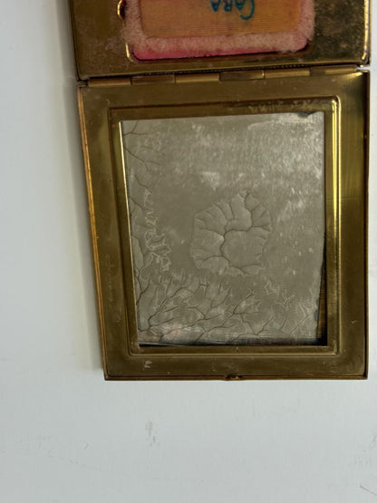 Vintage Langlois Boston Dist Cara Nome Compact Powder Makeup Case Gold Tone