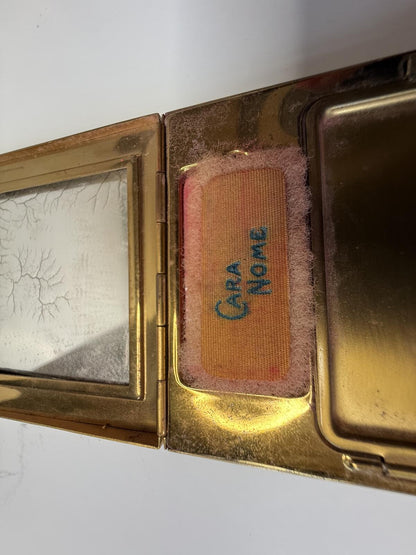 Vintage Langlois Boston Dist Cara Nome Compact Powder Makeup Case Gold Tone