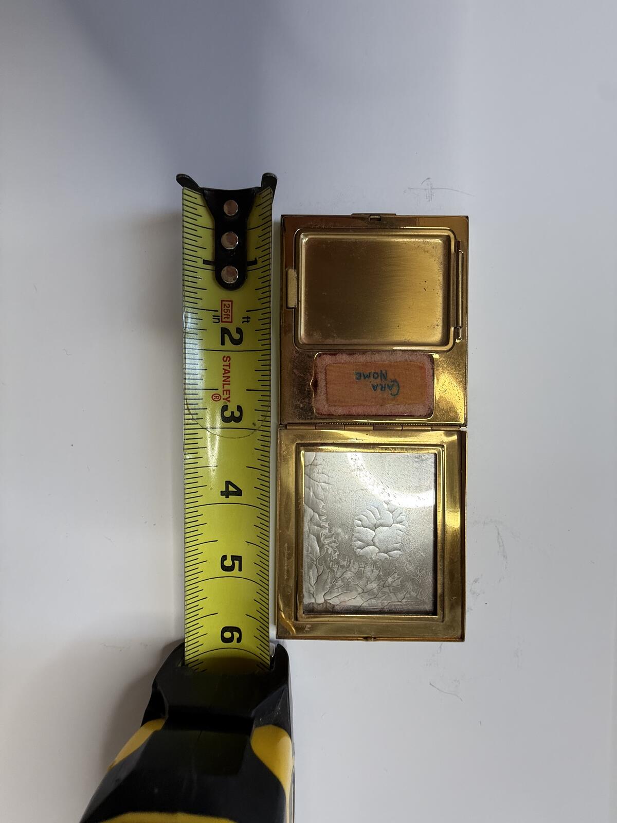 Vintage Langlois Boston Dist Cara Nome Compact Powder Makeup Case Gold Tone