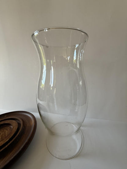 Vintage Hurricane Candle Holder Wood Base Glass Chimney Centerpiece