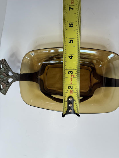 Vintage Terra Santa Guild Israel Dish with Arcopal France Amber Glass Dish