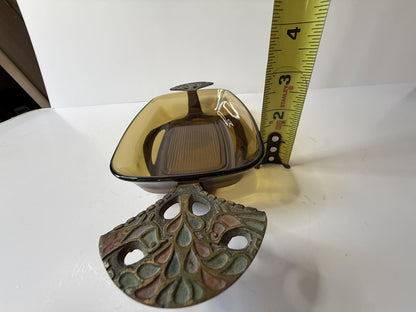 Vintage Terra Santa Guild Israel Dish with Arcopal France Amber Glass Dish