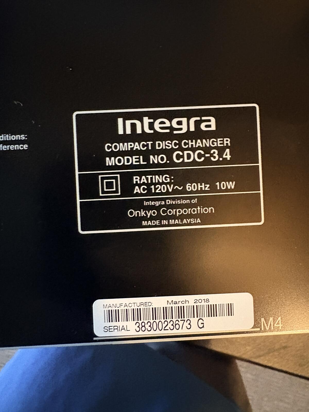 Integra CDC-3.4 6 Disc CD Carousel Changer w/ RC-778C Remote Onkyo Tested