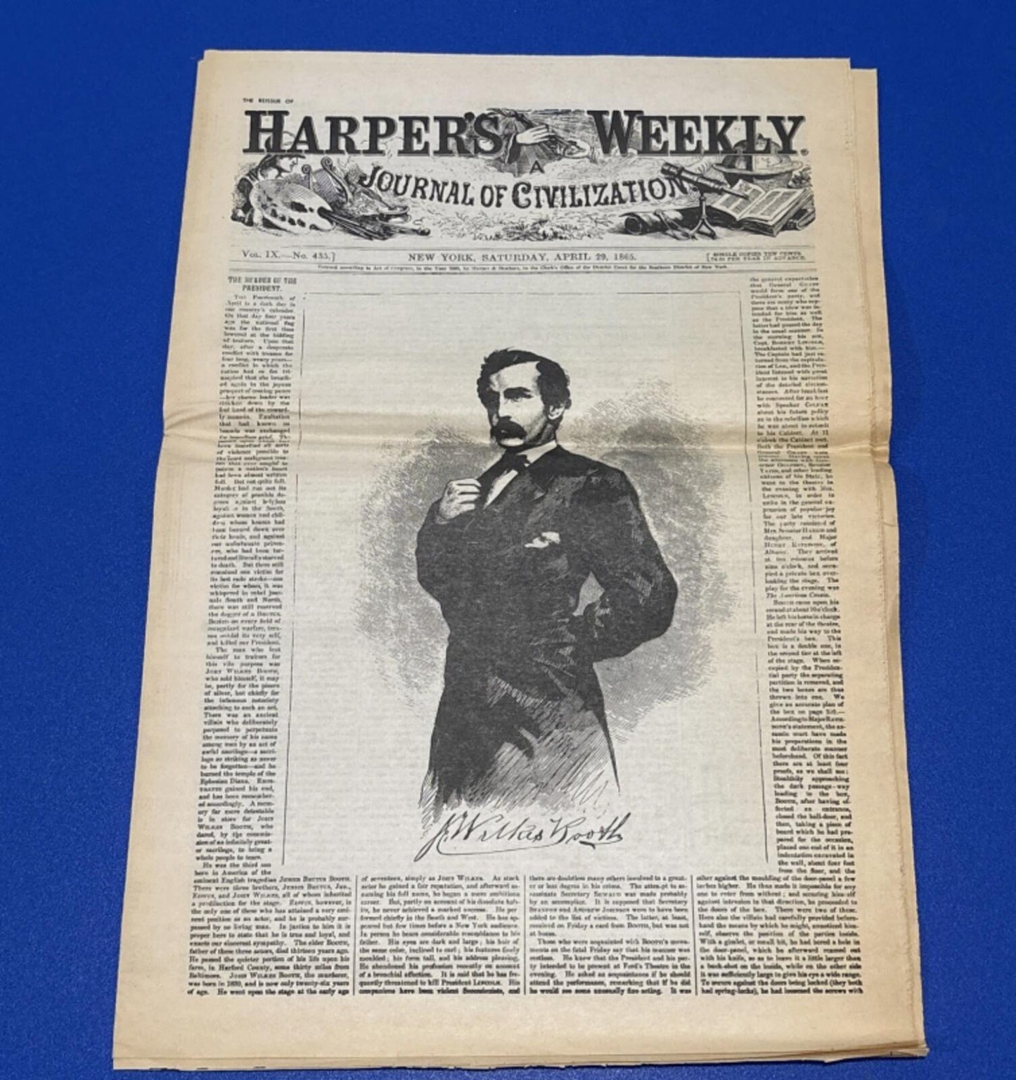 1865 HARPER’S WEEKLY NEWSPAPER ~ LINCOLN ASSASSINATION ~ JOHN WILKES BOOTH