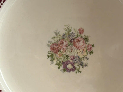 8 Homer Laughlin Piccadilly 7.5” Plates red rim gold floral center 1940s