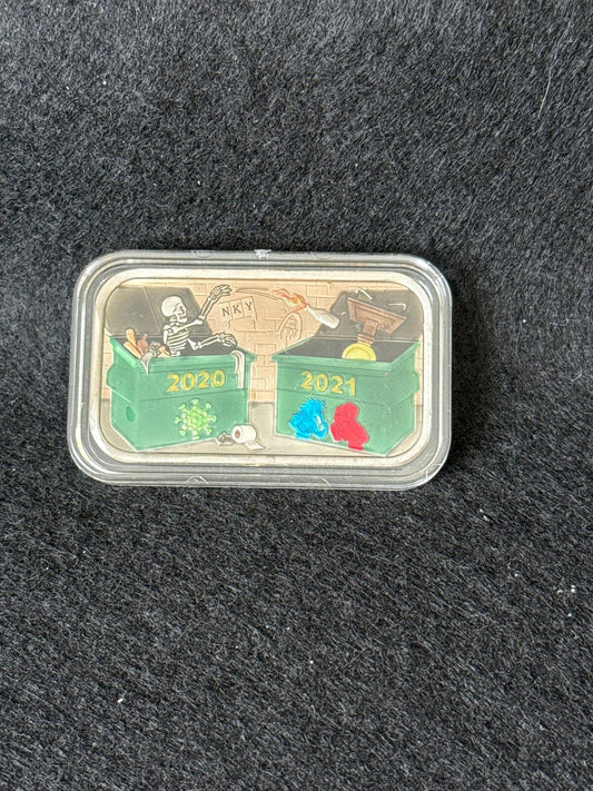 ST. LOUIS MINT 1 oz Colorized Silver Bar 2020/2021 Covid Dumpster Fire Prototype