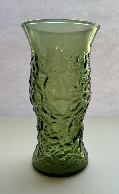 Vintage 1970 Glass Crinkle Vase E.O. Brody Emerald