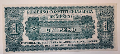 1913 Mexico 1 Peso Gobierno Constitucionalista Monclova Revolution P-S625 – alternate product view 2 of 2