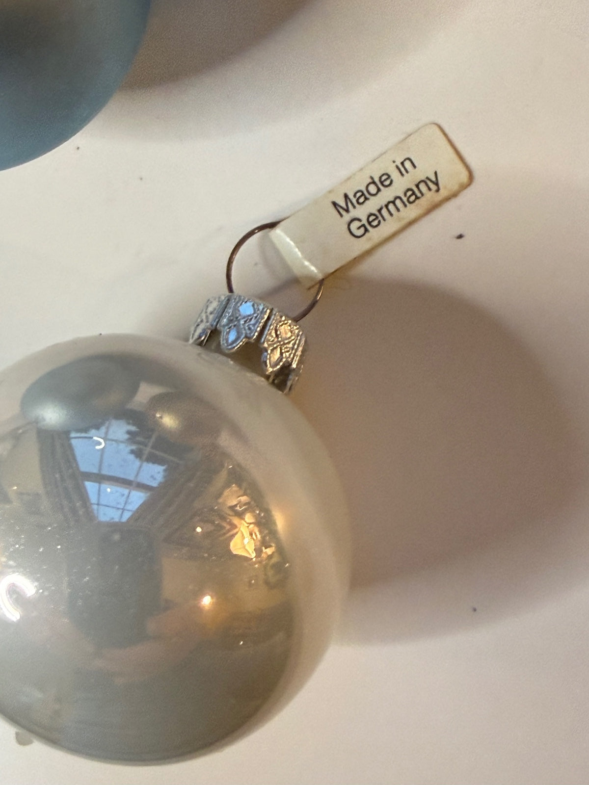 3 Vintage Germany Glass Christmas Ornaments Blue White Gold Balls – alternate product view 5 of 10