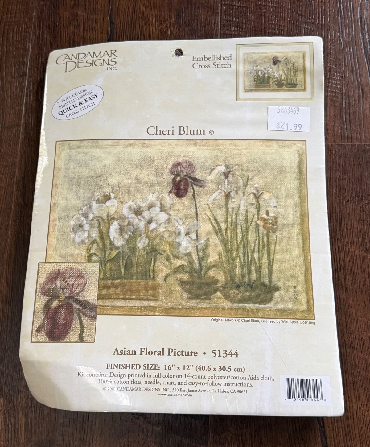 Cheri Blum Floral Picture Embellished Cross Stitch Kit #51344 Candamar 16x12