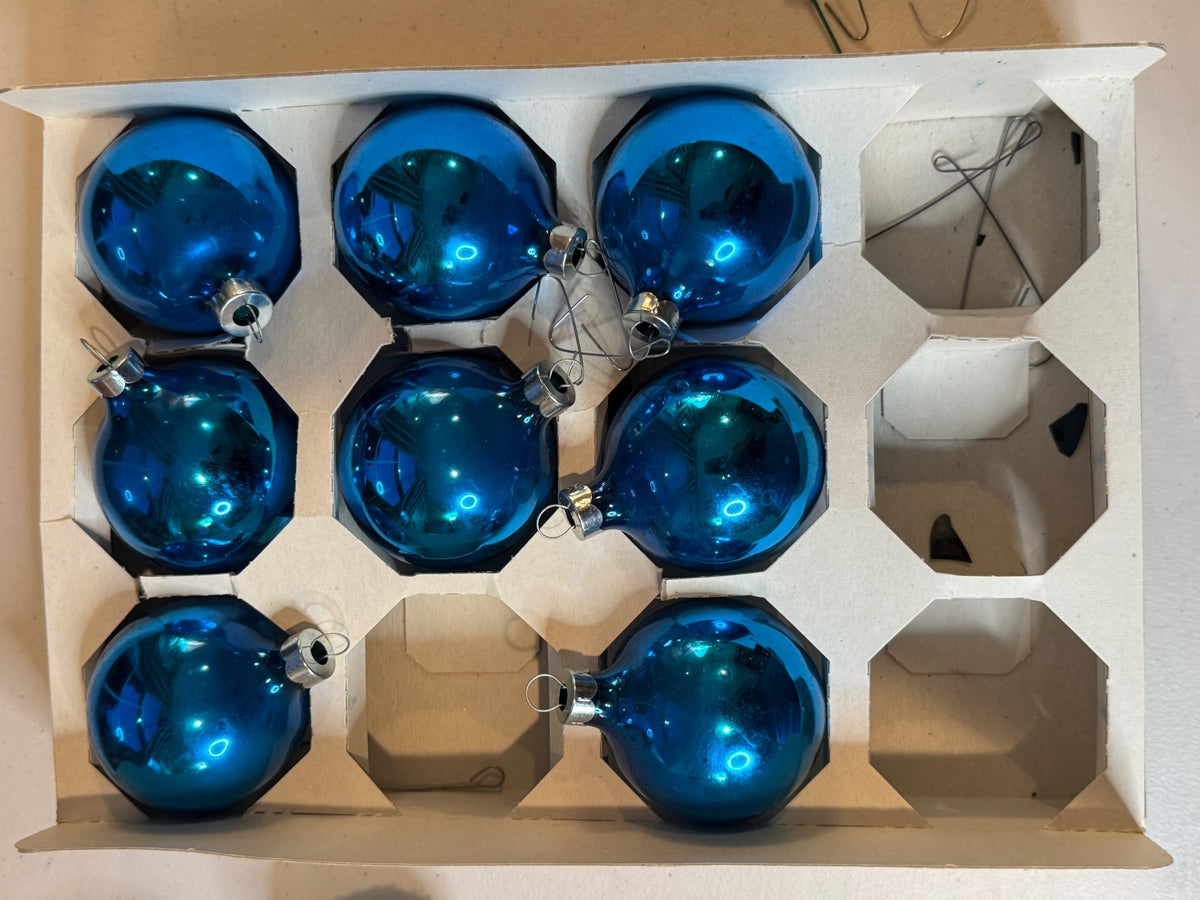 Vintage Pyramid Rauch Blue Glass Ornaments Lot 8 Made USA 2.5” – alternate product view 2 of 7