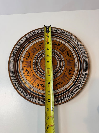 Grecian Etruscan Style Decorative Metal Tray 11.5” Greek Key Copper Tone