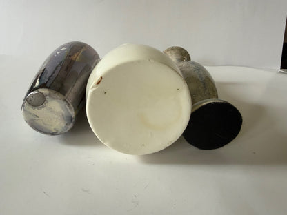 Lot of 3 Decorative Art Glass Vases Purple Iridescent White Silver Bubble Glass