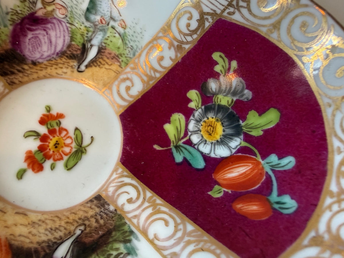 Vintage Dresden Porcelain Bowl – Magenta Courting Scenes — product photograph 3
