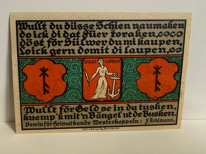 1922 Westerkappeln Germany 1 Mark Notgeld – Second Heimat Day - 99
