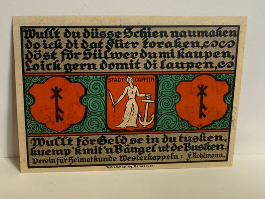 1922 Westerkappeln Germany 1 Mark Notgeld – Second Heimat Day - 99
