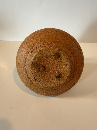 Signed Studio Pottery Vase Applied Floral Relief Art Pottery Rustic 5” Vase