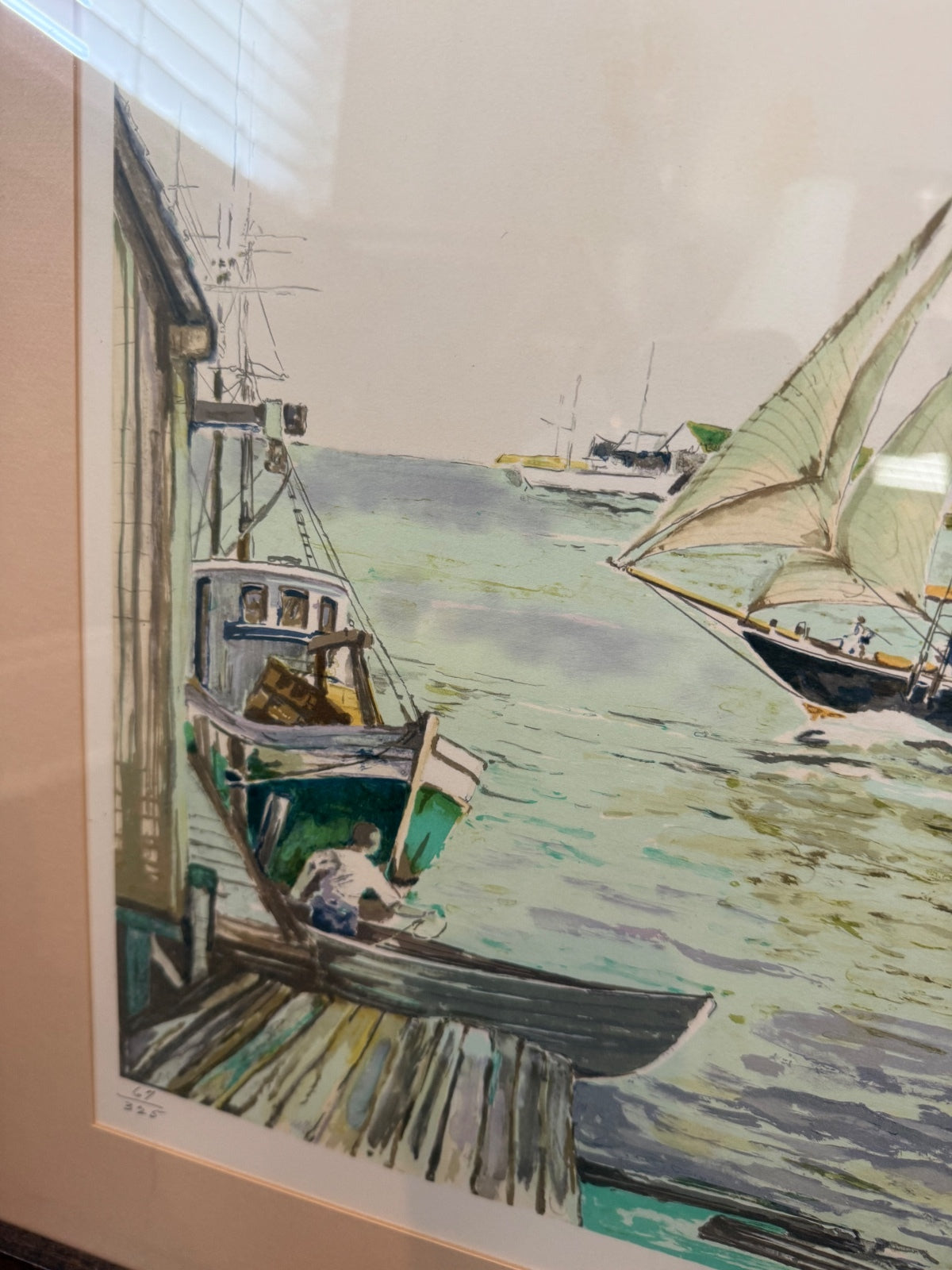 Vintage Signed Limited Edition Maritime Lithograph 69/325 Schooner Harbor COA – alternate product view 4 of 10