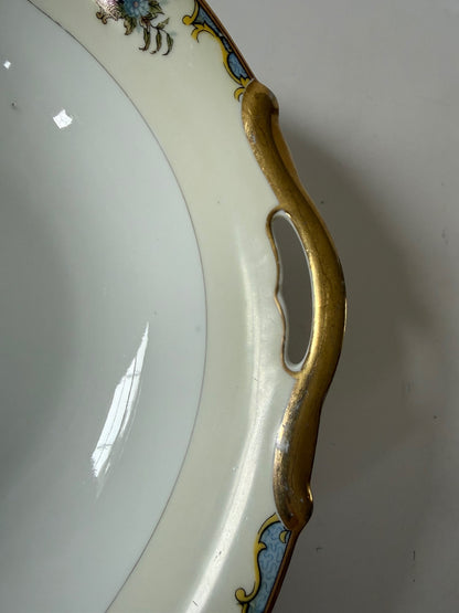 Noritake Vasona Handled Vegetable Serving Bowl Floral Gold Trim Japan 9.75”