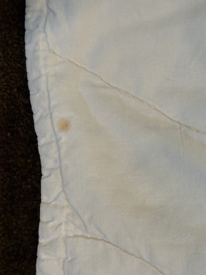 Vintage Handmade Crochet Applique Quilt Coverlet Ivory 79x72 Scalloped Edge