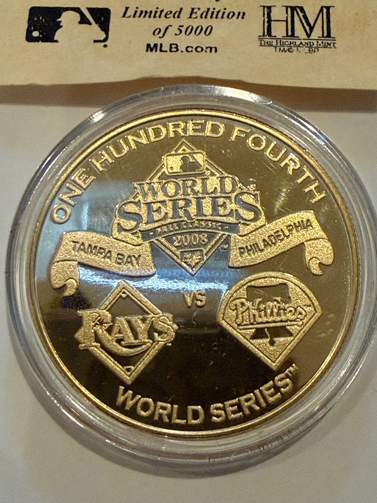 2008 Phillies Rays World Series Highland Mint 24K Gold Overlay Medallion /5000