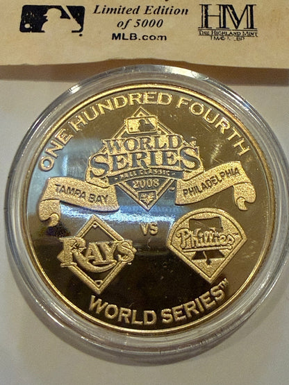 2008 Phillies Rays World Series Highland Mint 24K Gold Overlay Medallion /5000