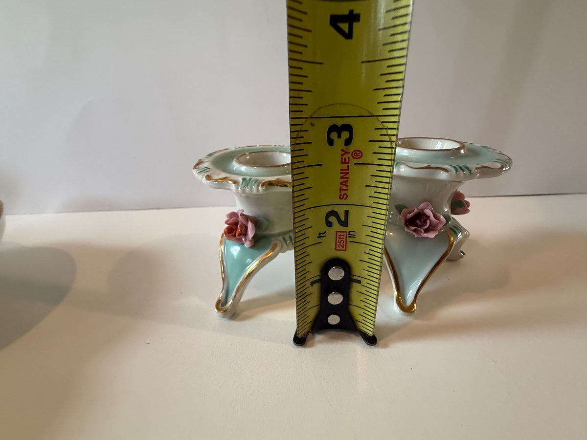 Vintage German Dresden-Style Rose Candlestick Holders Pair — product photograph 5