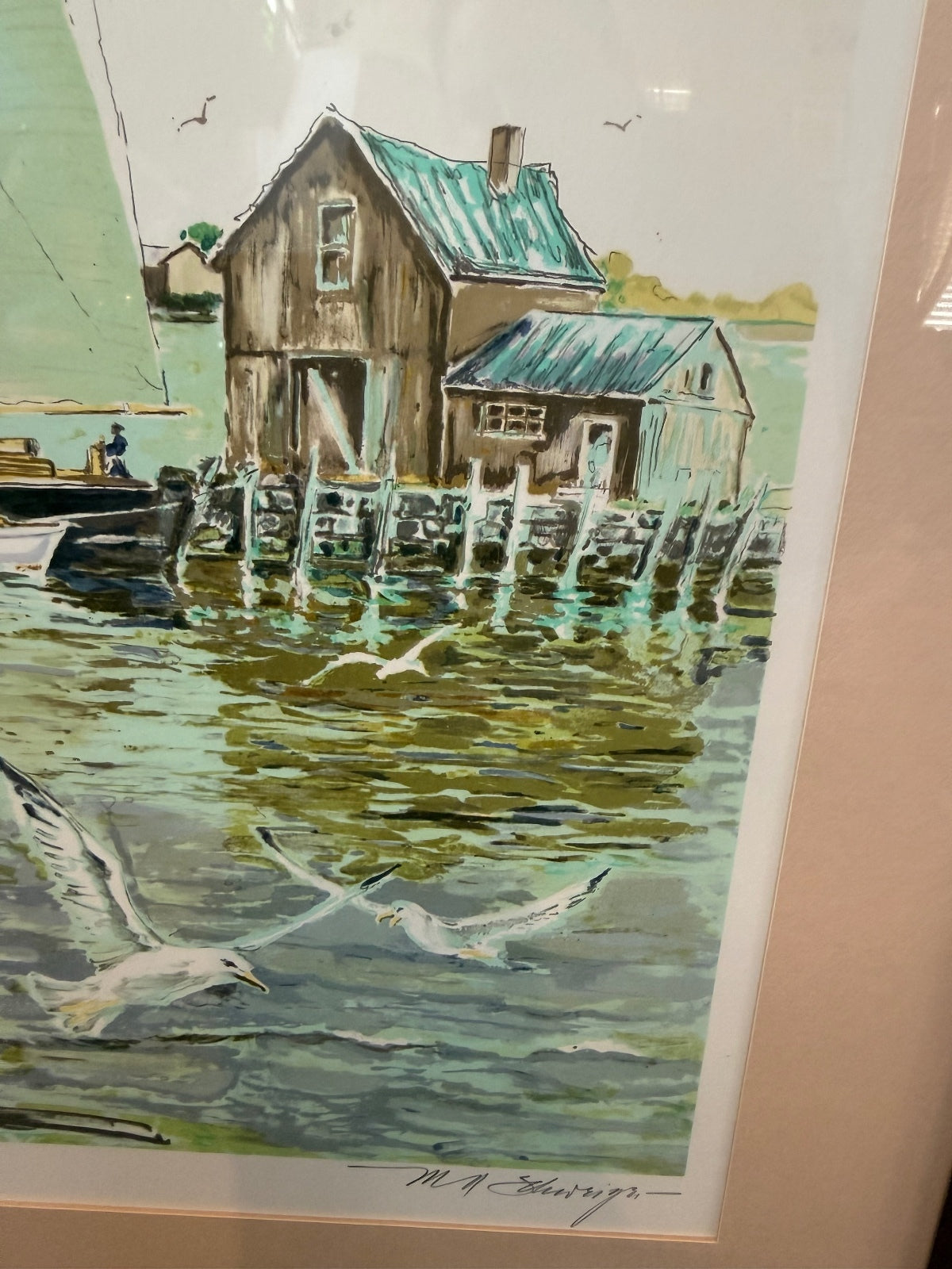 Vintage Signed Limited Edition Maritime Lithograph 69/325 Schooner Harbor COA – alternate product view 5 of 10