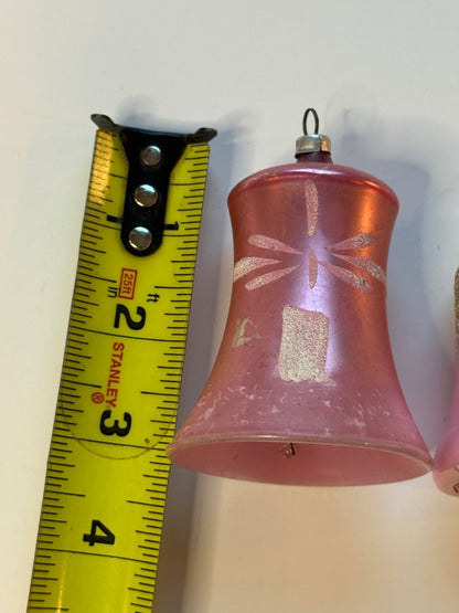 2 Vintage West Germany Pink Glass Bell Christmas Ornaments Glitter – alternate product view 5 of 13