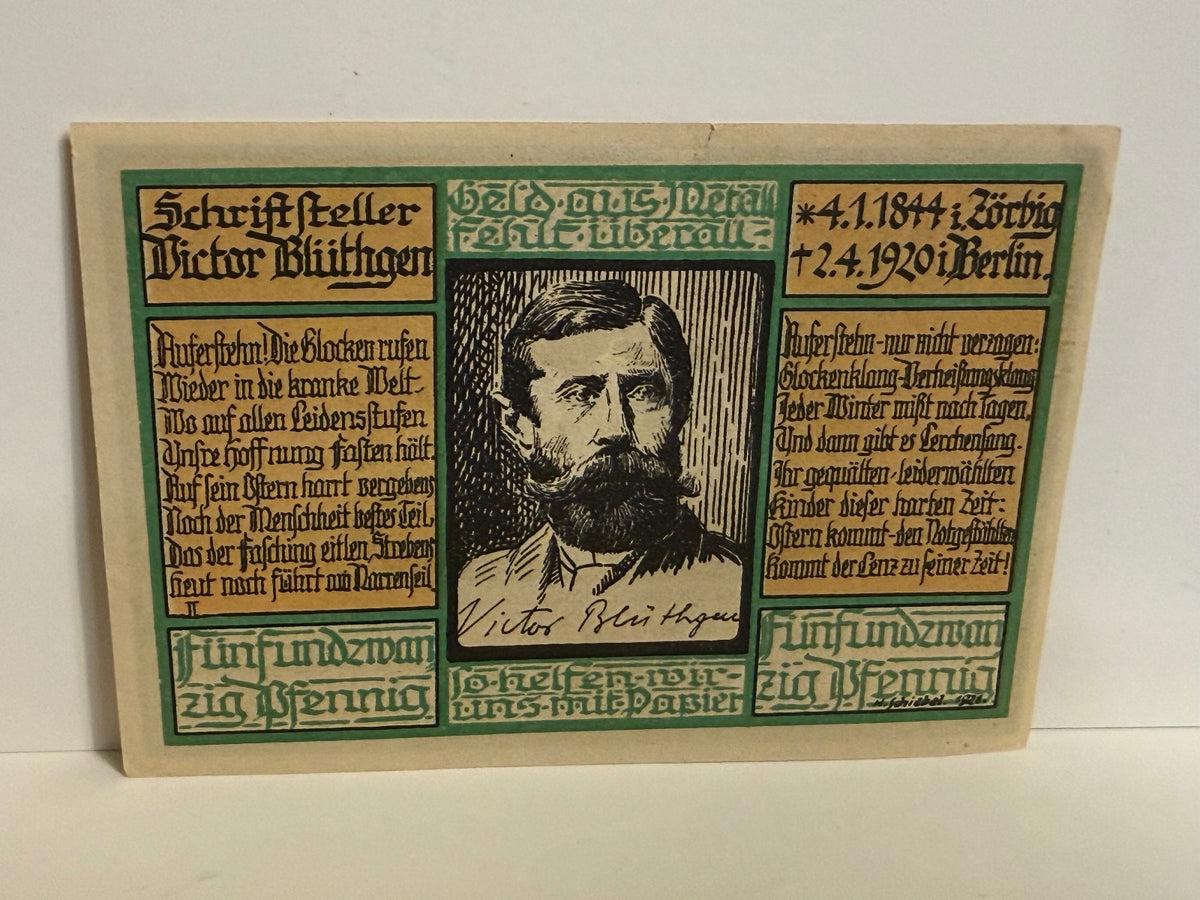 1921 Zörbig Germany 25 Pfennig Notgeld – Victor Blüthgen - 100