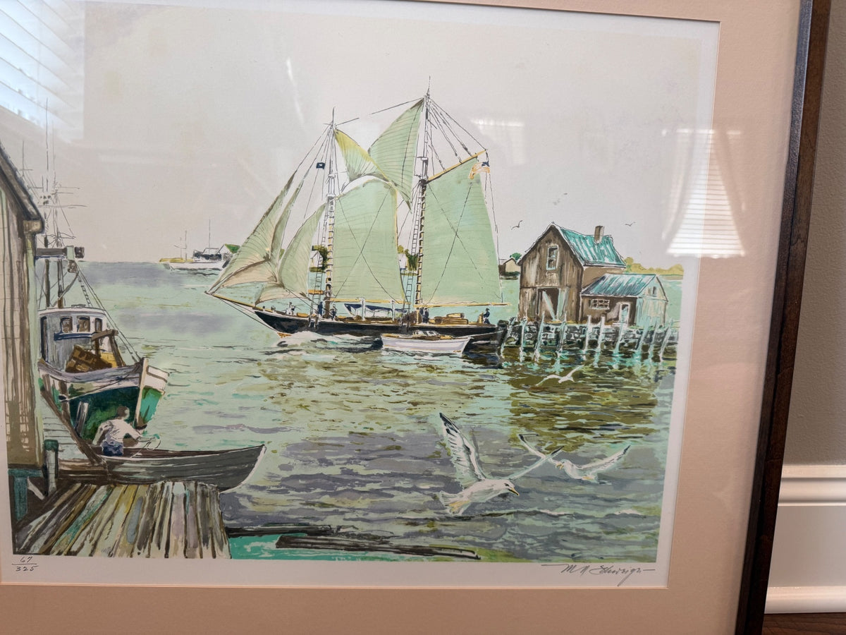 Vintage Signed Limited Edition Maritime Lithograph 69/325 Schooner Harbor COA – alternate product view 2 of 10