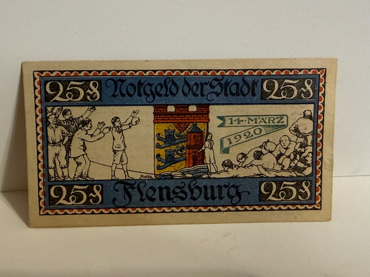 1920 Flensburg Germany 25 Pfennig Notgeld – Schleswig Plebiscite - 251