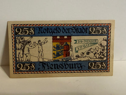 1920 Flensburg Germany 25 Pfennig Notgeld – Schleswig Plebiscite - 251
