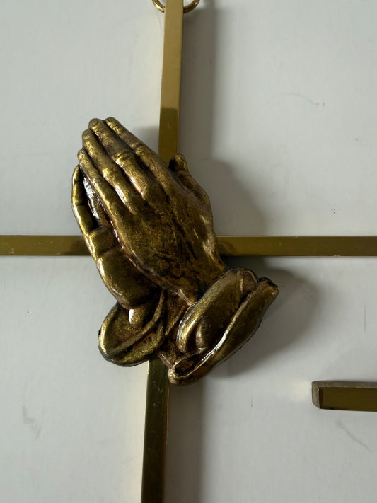 Vintage Brass Praying Hands Wall Crosses Set of 2 Religious Christian Wall Decor