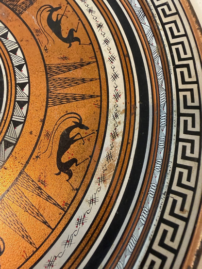 Grecian Etruscan Style Decorative Metal Tray 11.5” Greek Key Copper Tone