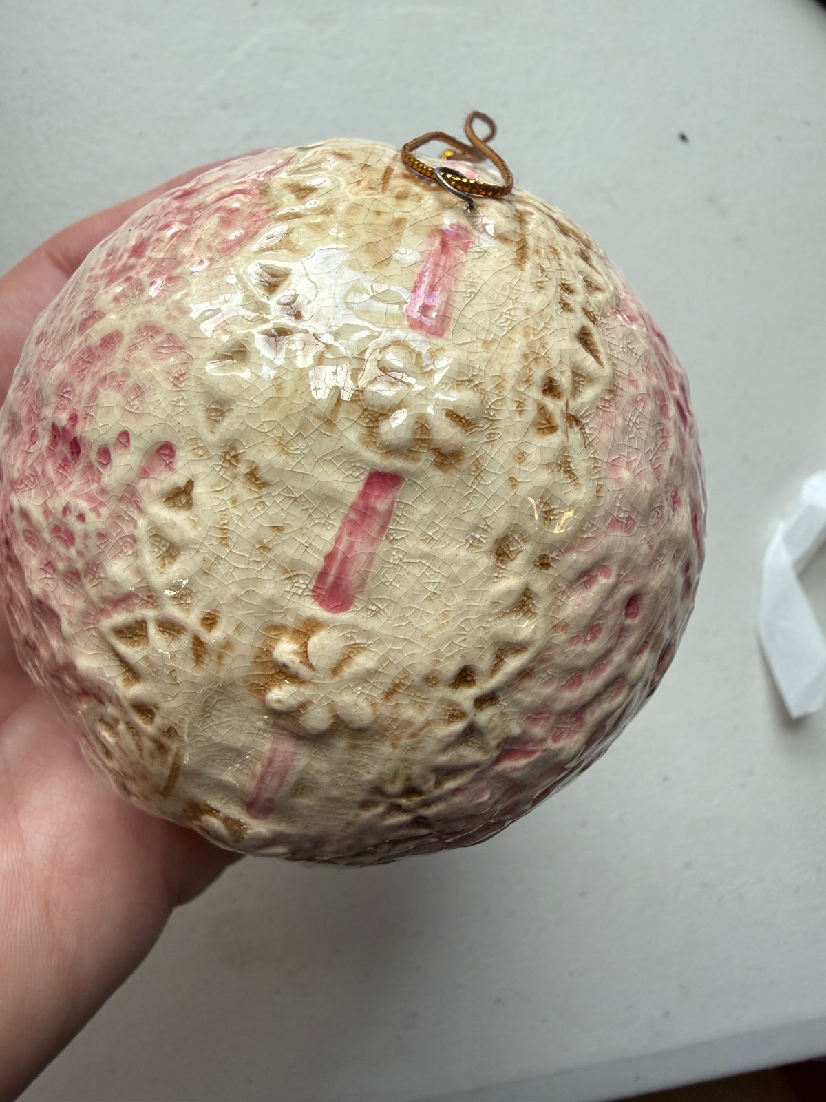 Vintage Ceramic Christmas Ornament Pink Floral Crackle Glaze 3.5” – alternate product view 2 of 6