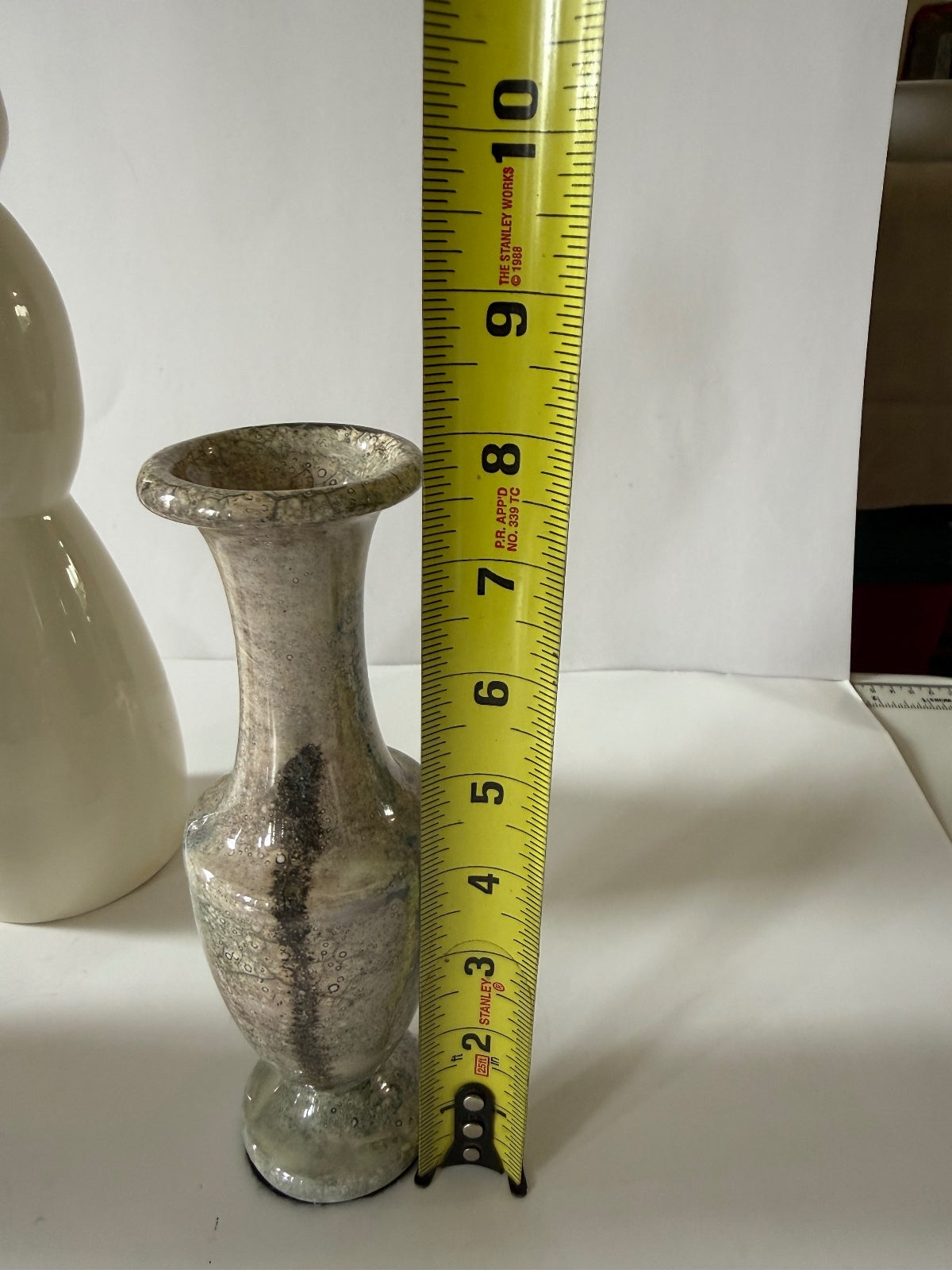 Lot of 3 Decorative Art Glass Vases Purple Iridescent White Silver Bubble Glass
