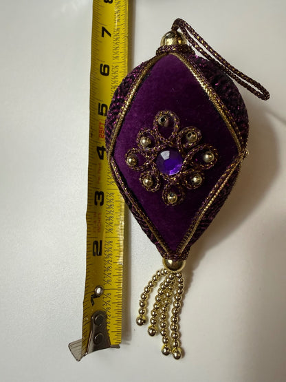 Vintage Purple Velvet Jeweled Christmas Ornament Gold Tassel 1960s MCM – alternate product view 4 of 6
