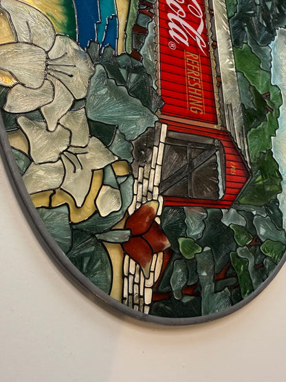 Vintage Coca-Cola Covered Bridge Faux Stained Glass Wall Hanging