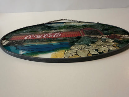 Vintage Coca-Cola Covered Bridge Faux Stained Glass Wall Hanging