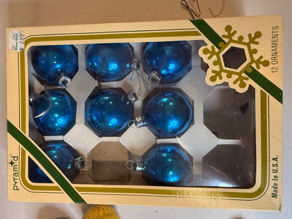 Vintage Pyramid Rauch Blue Glass Ornaments Lot 8 Made USA 2.5”