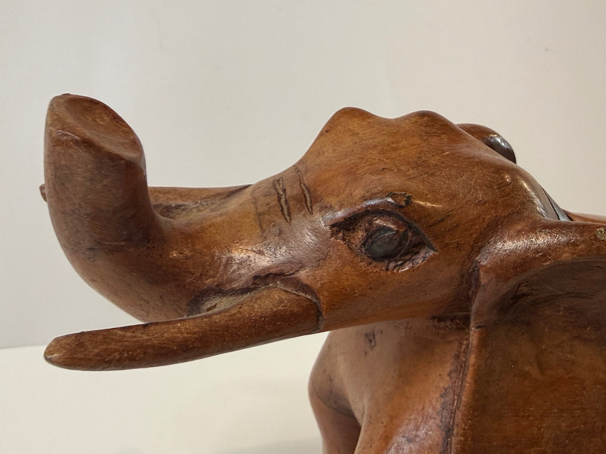 Jamaica Hand Carved Wood Elephant Sculpture 10” Folk Art