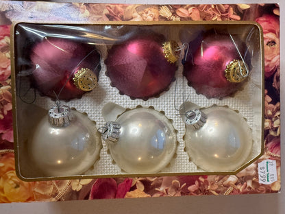Vintage Krebs Renaissance Glass Ornaments Set 6 Pink Pearl Original Box