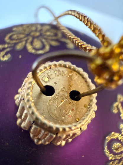 Vintage Krebs Germany Purple Glass Ornament Gold Floral Glitter 3” – alternate product view 5 of 6