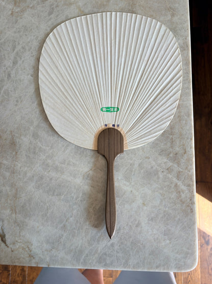 Vintage Japanese Uchiwa Hand Fan Dai-ichi Life Lotus Art Bamboo w/ Sleeve